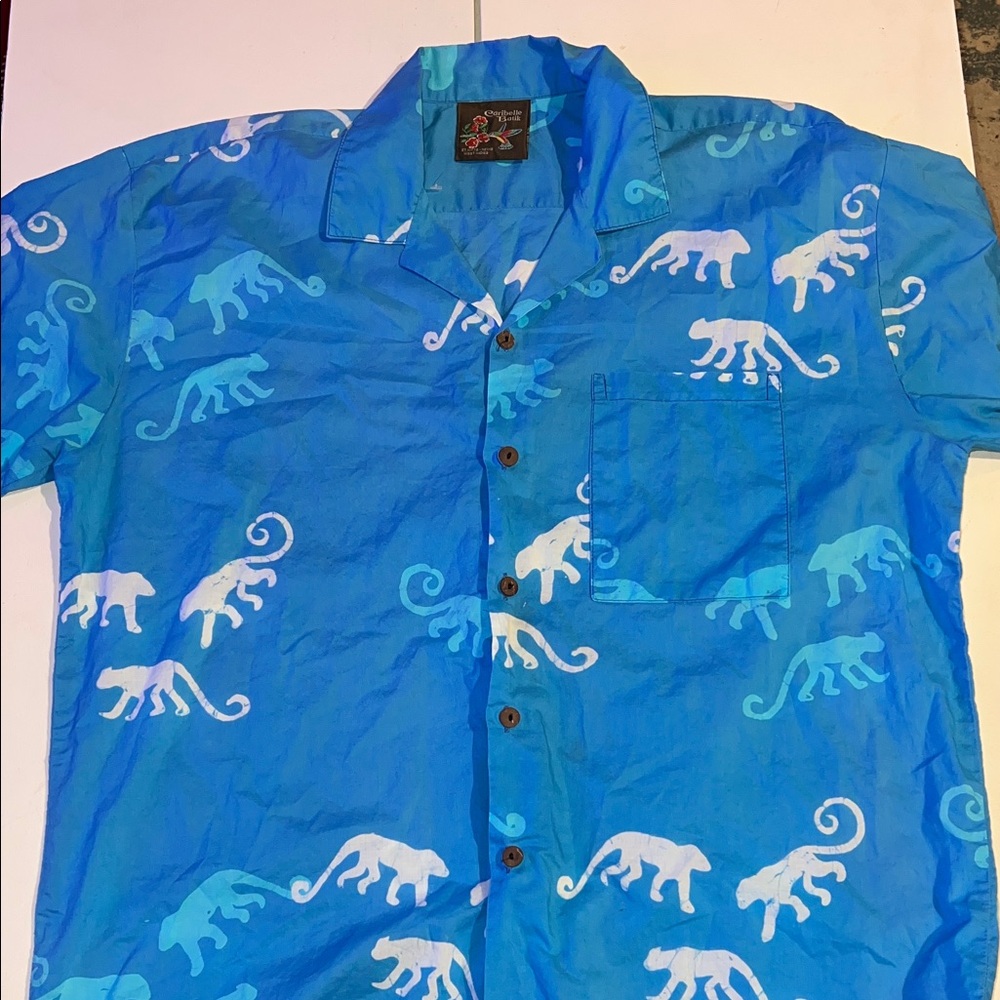 Caribelle Batik Hawaiian 100% cotton short sleeve shirt monkey all over print M